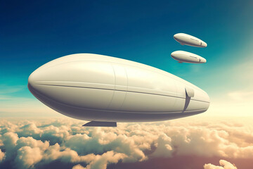 Naklejka na ściany i meble Conceptual design of future airships, zeppelins soaring through the air. Ai generated.