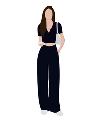 Beautiful and cute girl in stylish and fashionable clothes on a white background. Vector illustration in a flat style.