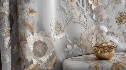 A mesmerizing composition of metallic flowers in gold and silver tones, intricately crafted with ornate details and delicate petals, exuding a sense of opulence and elegance. Generative AI. 