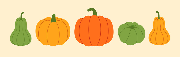 Set of pumpkins of various shapes