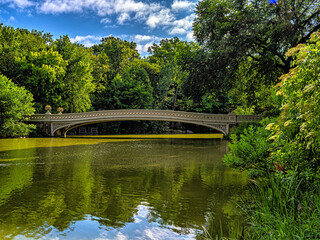 Naklejka premium Bow bridge in late spring in the early morning