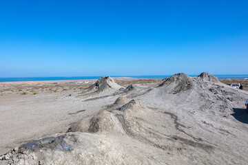 Azerbaijan mud volcanoes of Gobustan on a sunny autumn day