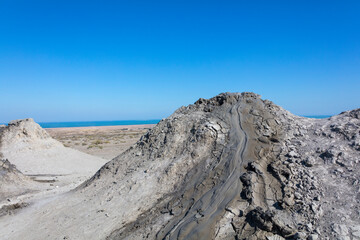 Azerbaijan mud volcanoes of Gobustan on a sunny autumn day