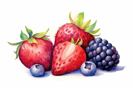 Redberries fruits light watercolors