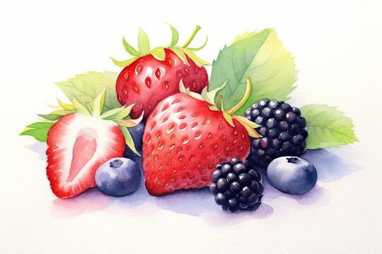 Redberries fruits light watercolors