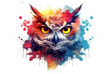 Fototapete Eulen-Cartoons Colorful abstract illustration painting animal owl portrait on white background Generative AI