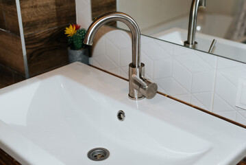 Faucet with sink, indoor bathroom interior