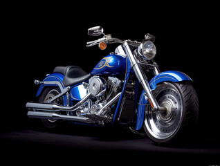 Cruiser motorcycle isolated on the black background.