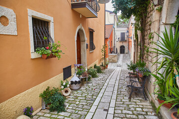 street among the characteristic houses of Buonalbergo, a village in the mountains in the province of Benevento