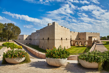 view of Barletta Castle, Apulia, Italy. Wide angle. Panoramic banner.