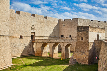 view of Barletta Castle, Apulia, Italy. Wide angle. Panoramic banner.