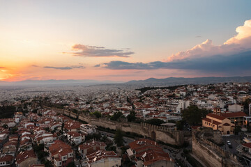 Aerial View of Thessaloniki City at Sunset, Greece