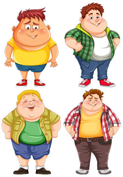 Set of overweight male cartoon character
