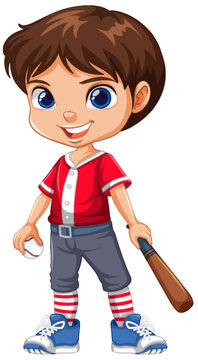 Boy baseball player cartoon character