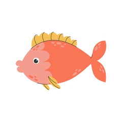 Vector cute illustration of a fun swimming red fish on a white background. Baby design concept, cute cartoon character for baby poster. funny sea creature