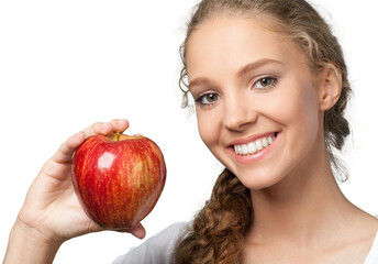 Portrait of a Young Woman Holding an Apple