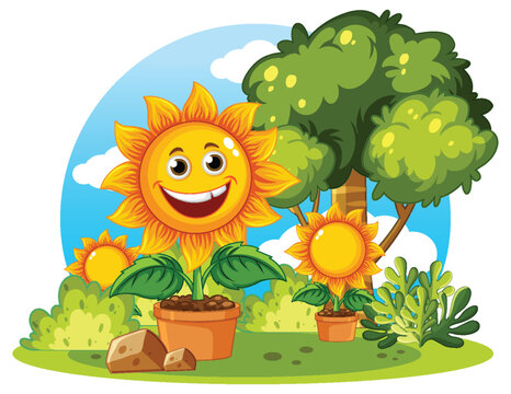 Happy Sunflower with Smiling Face