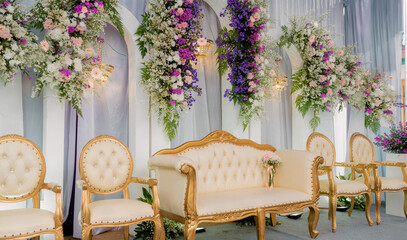 bridal chairs and wedding decorations, aisle stage