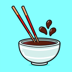 Cute funny Bowl of soy sauce. Vector hand drawn cartoon kawaii character illustration icon. Isolated on blue background. Bowl of soy sauce character concept