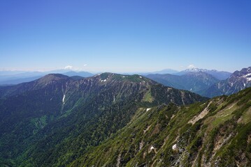 北アルプス　常念岳から蝶ヶ岳へと続く稜線