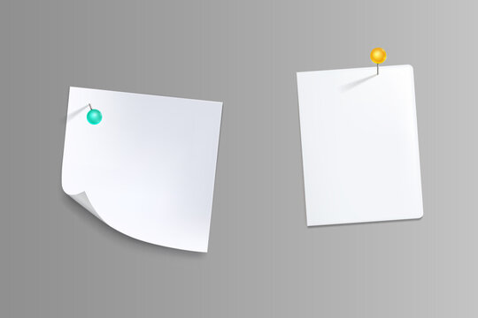 Paper notes with pins, white stickers or notepad Free Vector