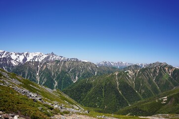 Fototapeta premium 残雪の北アルプスの峰々