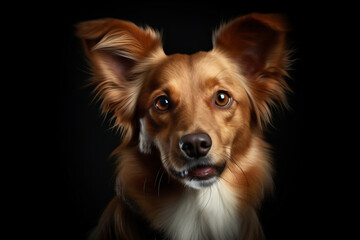 Portrait of a cute dog on a black background. Studio shot.8AI generated)