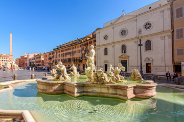 Fototapeta na wymiar Moor fountain on Navona square in Rome, Italy