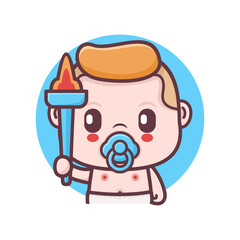 cute baby boy cartoon with a torch