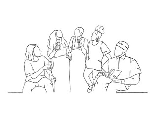 Fototapeta na wymiar Continuous one line drawing of people cheering glasses of wine. Vector illustration.