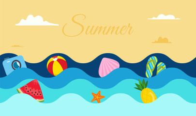 Fototapeta na wymiar Summer Banner with beach vibe decoration background. Summer poster, greeting card