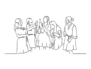 Fototapeta na wymiar Continuous one line drawing of people cheering glasses of wine. Vector illustration.