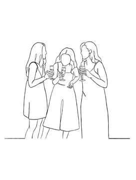 recommend clip art: Continuous one line drawing of people cheering glasses of wine. Vector illustration.