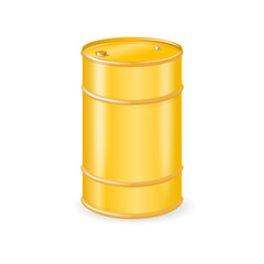 Yellow Metal Oil, Fuel, Gasoline Barrel Isolated. Design Template of Packaging for Mockup. Vector