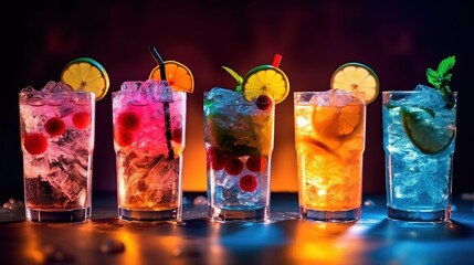 a group of drinks with fruit slices. Generative AI Art.