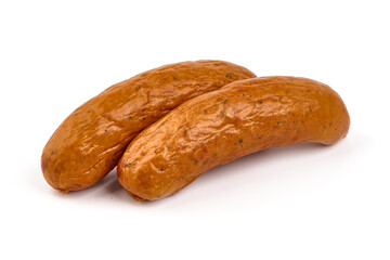 Smoked sausages for grill, isolated on white background. High resolution image.