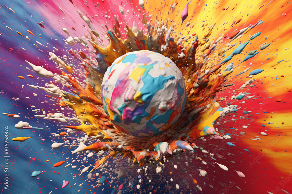 Aufkleber An artistic representation of a golf ball surrounded by an explosion of colorful paint, evoking a sense of joy and playfulness associated with the sport. Generative AI technology.
