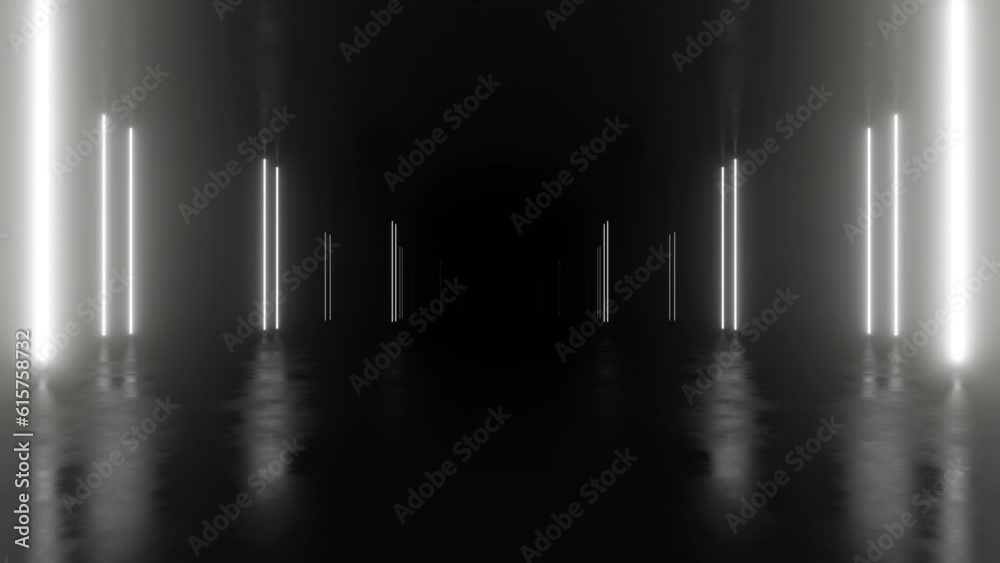 Poster abstract dark sci fi futuristic tunnel space with neon light, loop animation.