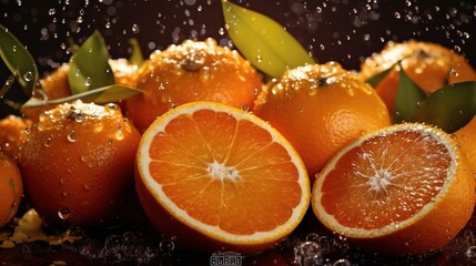 Fototapeta na wymiar a group of oranges with water drops. Generative AI Art.