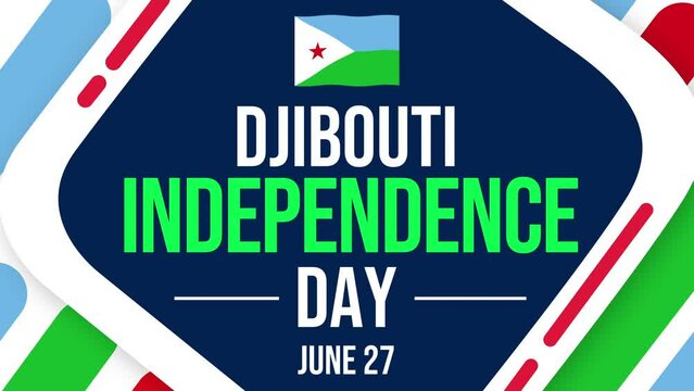 Djibouti Independence Day Animation 4K background with waving flag and colorful typography. June 27 is independence day of Djibouti	