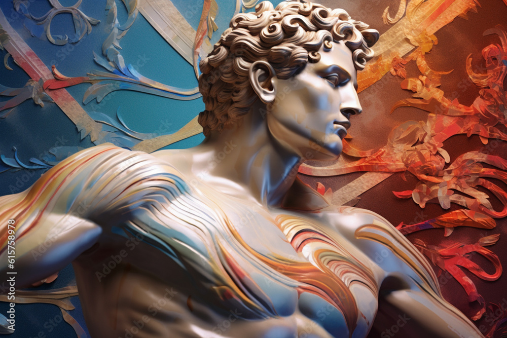 Poster A contemporary artwork combining abstract elements with traditional symbolism, representing an Olympian god through a unique. Generative AI technology.
