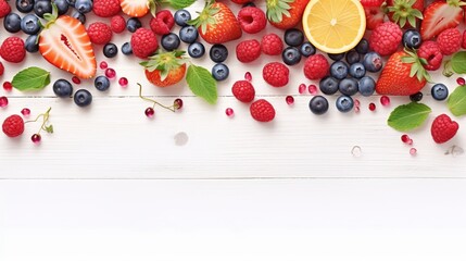 Naklejka na ściany i meble a group of different fruits on a white surface. Generative AI Art.