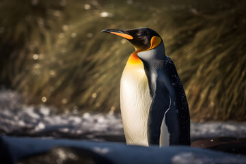 Fototapeta premium King Penguins in the Snowy Kingdom, Generative AI