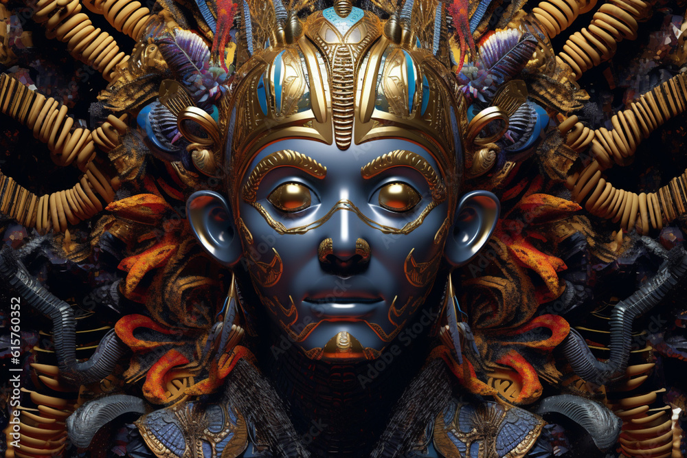 Aufkleber The image combines intricate patterns and contrasting colors to symbolize the cycle of death and rebirth associated with Osiris. Generative AI technology.