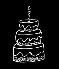 On a black background of white cake with candles
