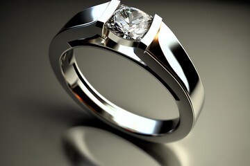 Engagement ring with gem. Wedding ring with shiny gemstone. Generative AI.