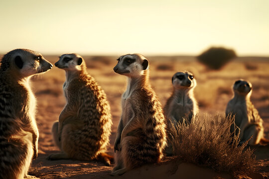 Meerkats Thriving In The Arid Wilderness. Generative AI