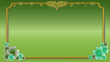 Green gold gradient frames with four leafs lucky clovers.