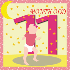 Baby month card, milestone baby card, cute baby, eleven month old, baby girl