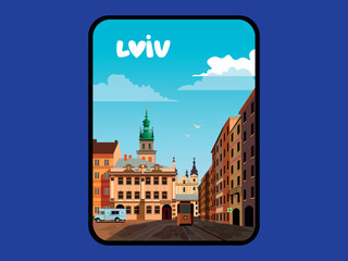 Flat style vector city illustration of Lviv, Ukraine. 